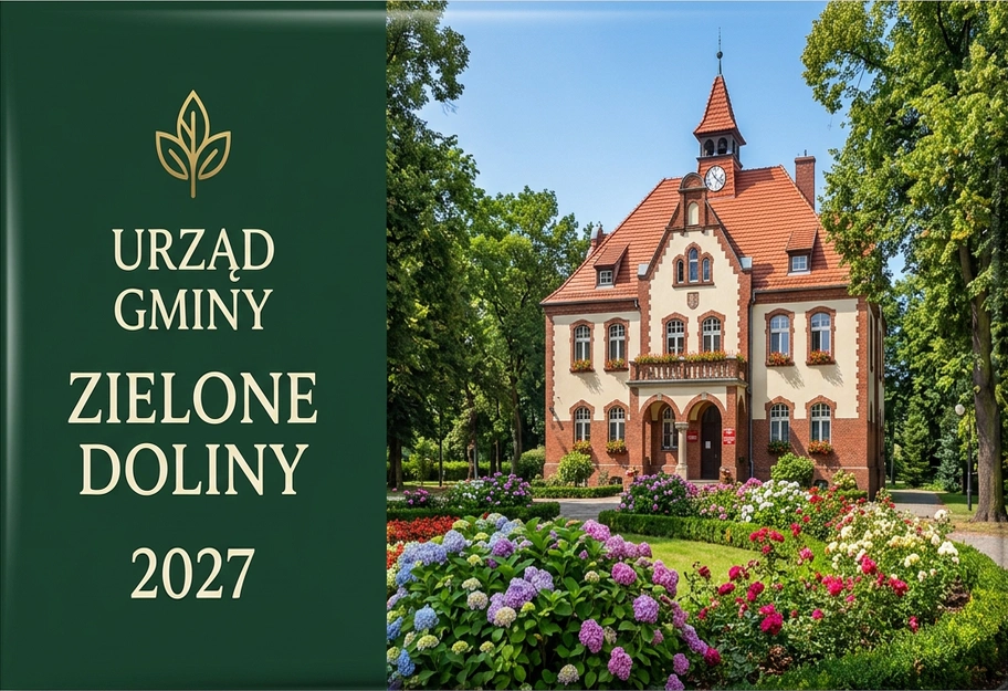 Zbliżenie na główkę kalendarza LUX fikcyjnego Urzędu Gminy Zielone Doliny